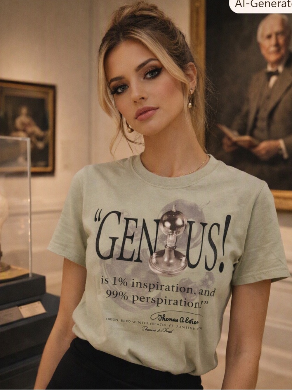 Gildan Genius Thomas Edison Unisex Light Green Short Sleeve Graphic Tee Small